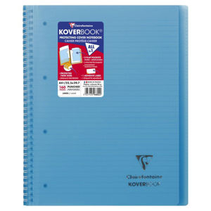 Image de KOVERBOOK - Cahier A4 spiral protège-cahier tout en 1  160 pages  - ligné + marge - bleu clair