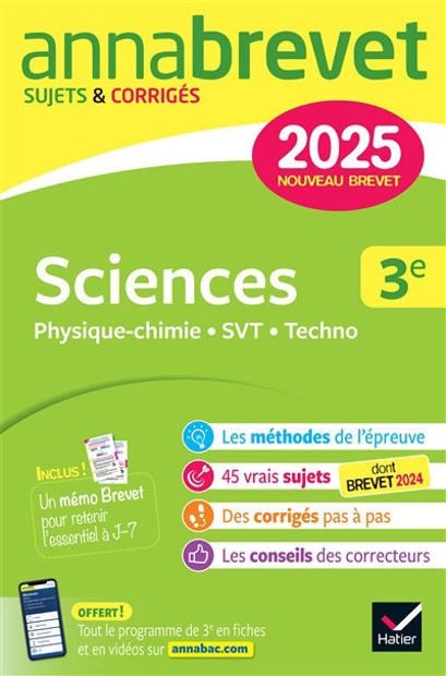 Image de ANNABREVET 3E - 2025 - SCIENCES : PHYSIQUE CHIMIE, SVT, TECHNO